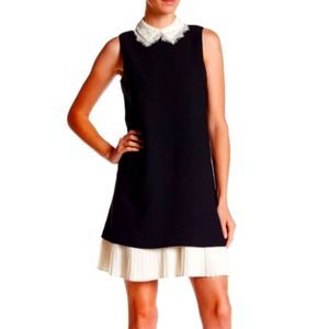 Nanette Lepore Black Shift Dress With Cream Lace Collar Size 2